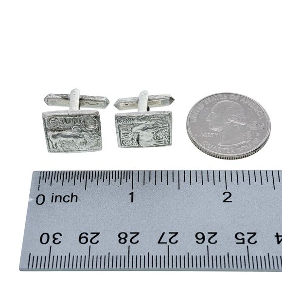 Sterling Silver Indus Valley Civilization Two Horned Zebu Bull Seal Cuff Links - Picture 4 of 5